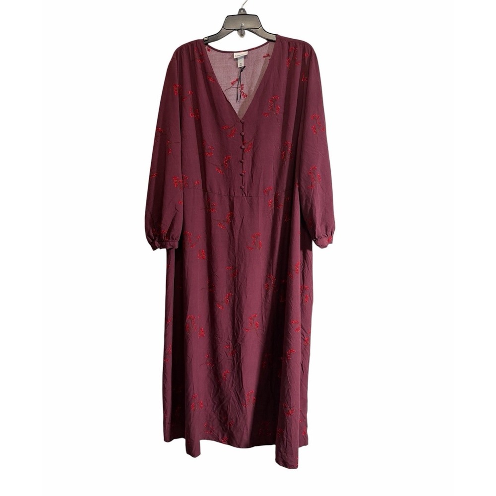 Ava & Viv Dress Womens 2X Peasant Prairie Boho Maxi Dress Floral Burgundy Fall